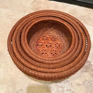 Set of 5 Vintage Rattan Woven Nesting Baskets Farmhouse Cottage Rustic Boho.
